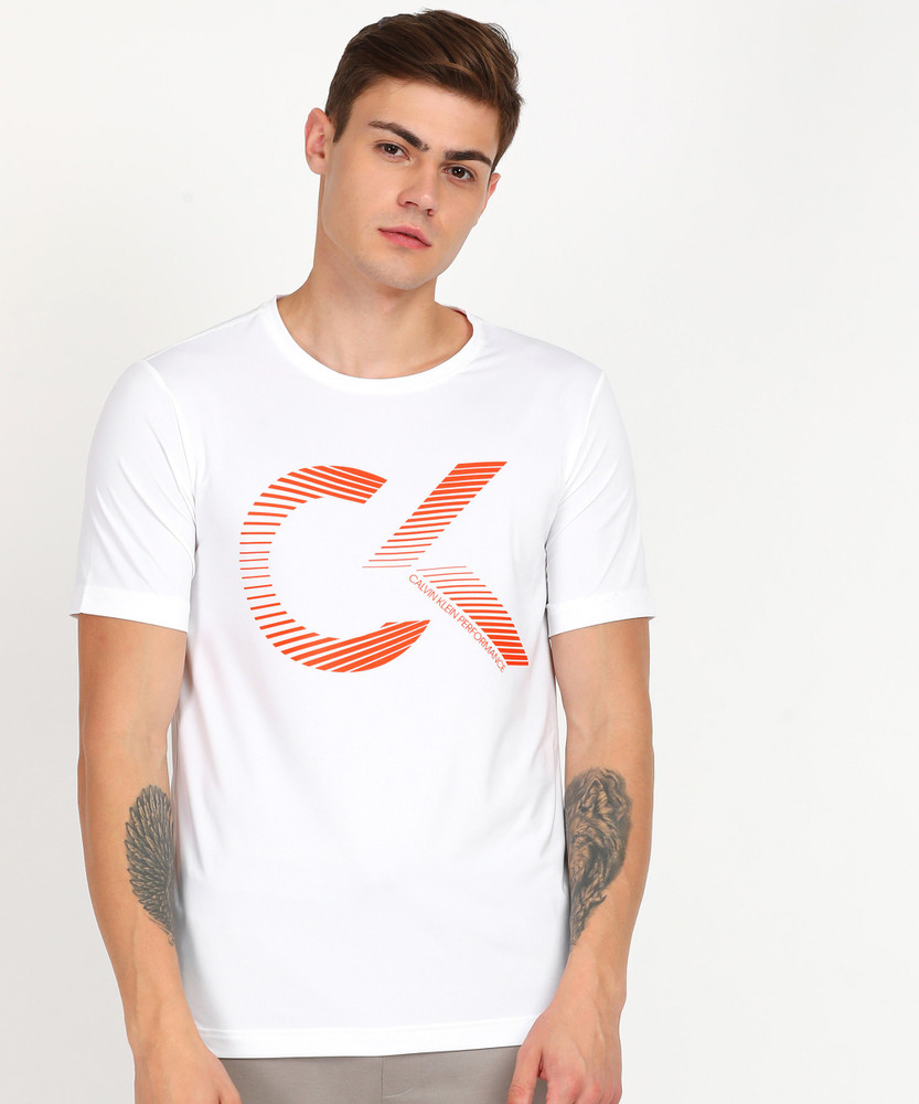 Calvin Klein Performance Printed Men Round Neck White T Shirt