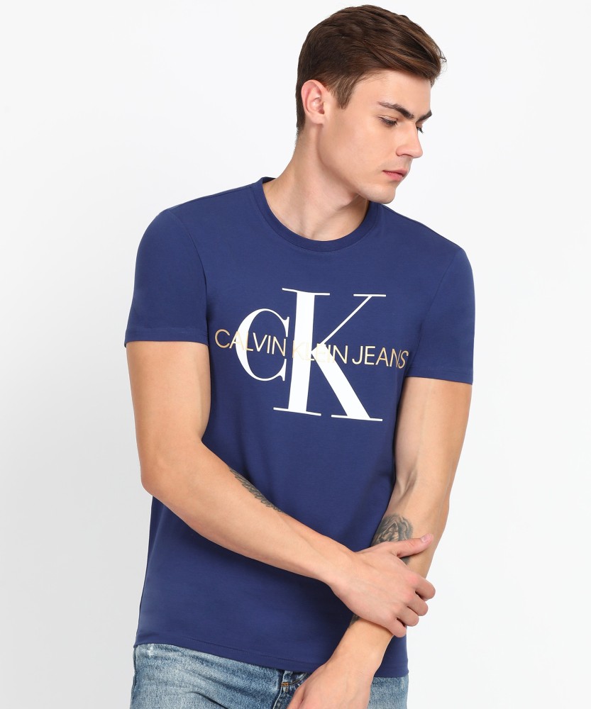 Calvin Klein Jeans Printed Men Round Neck Blue T-Shirt - Buy Calvin Klein  Jeans Printed Men Round Neck Blue T-Shirt Online at Best Prices in India