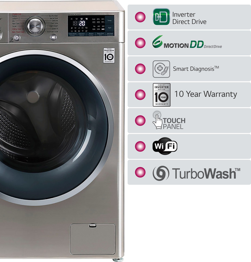 LG 8 kg Inverter Wi Fi Enabled with 6 Motion DD Technology Fully Automatic Front Load Washing Machine with In built Heater Grey Price in India Buy LG 8 kg Inverter Wi Fi Enabled with 6 Motion DD Techn...