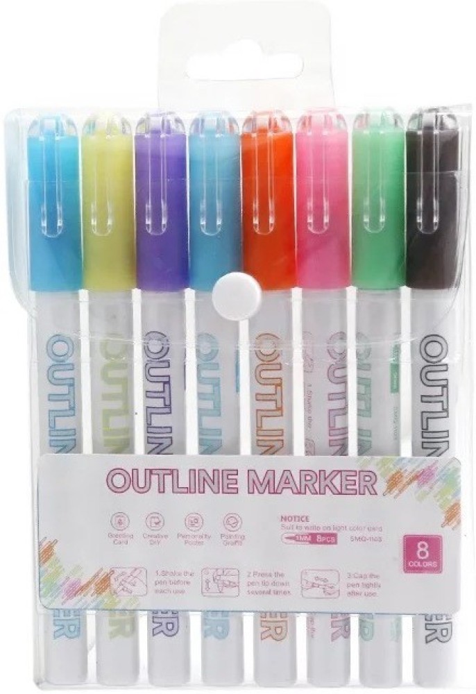 8pcs /Set Outline Marker Creative Metallic Double Lines Art Markers Drawing  Pens for Cards Making Lettering Stationary