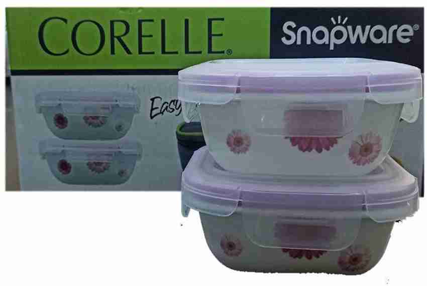 Flipkart CORELLE Glass Square Round Serve n Store Daisy Pink 325 ml pack of 2 2 Containers Lunch Box
