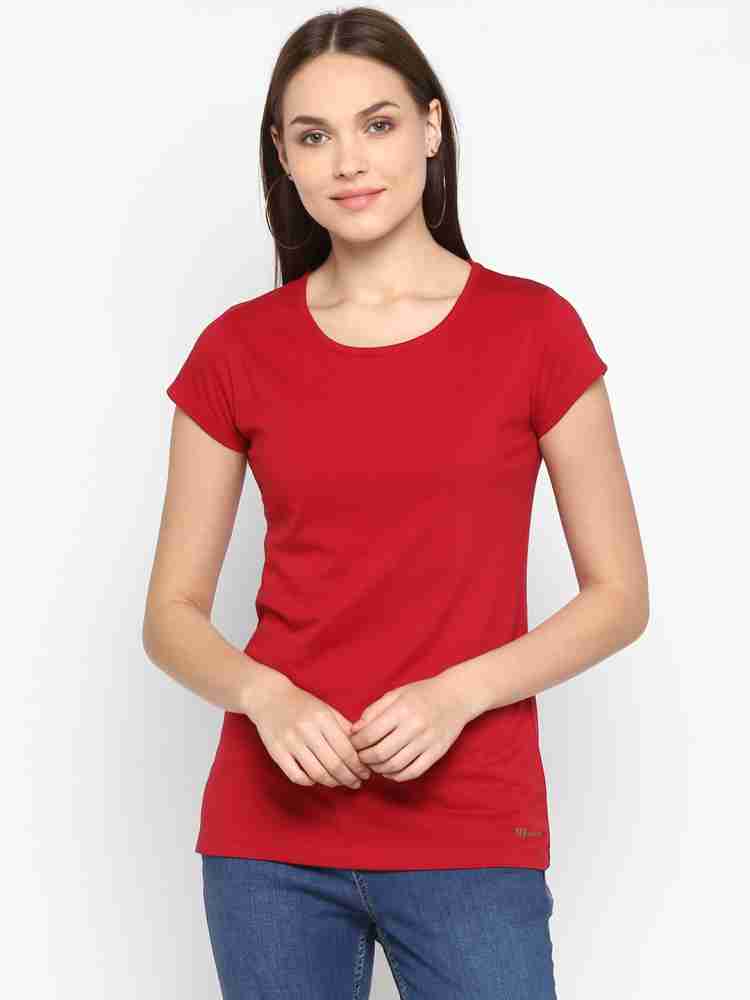 Modeve Solid Women Round Neck Red, Blue, Black T-Shirt - Buy