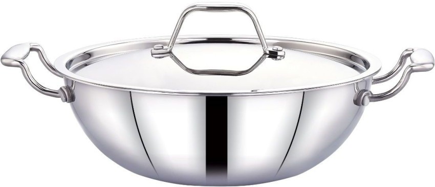 Vinod Platinum Triply Stainless Steel Kadai With Lid - 36 cm, 8 L