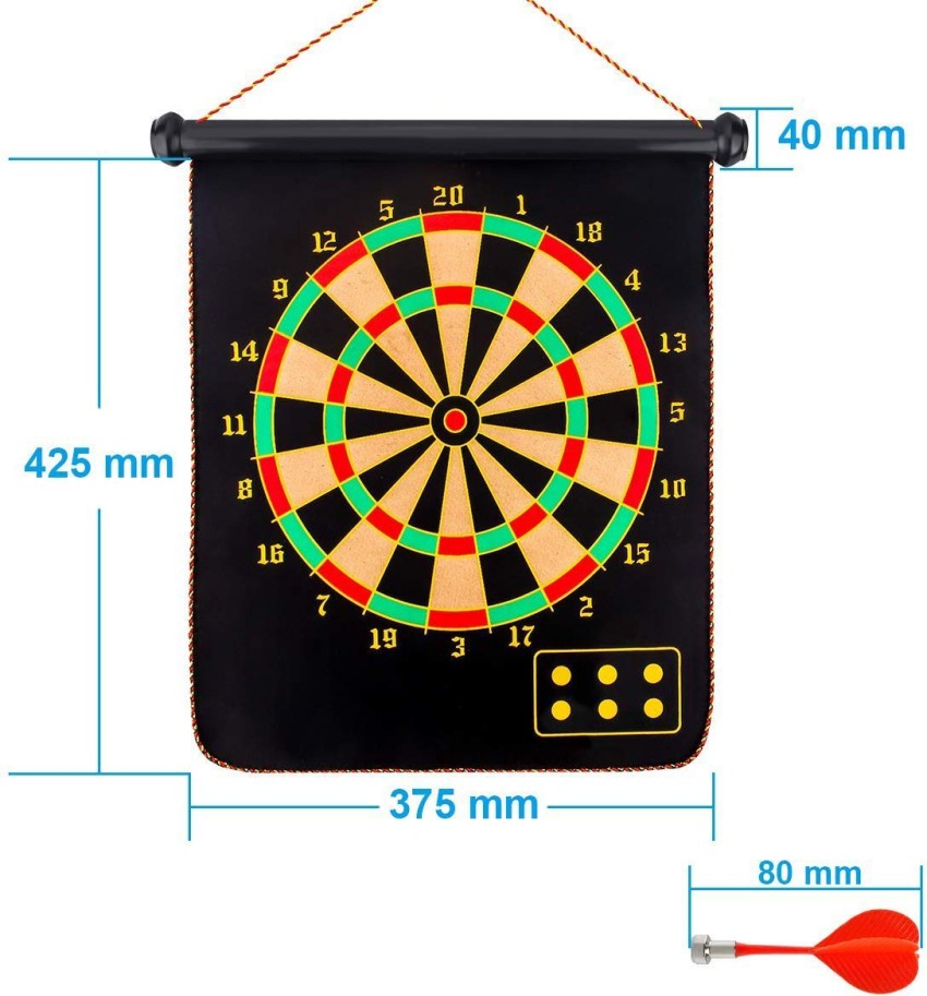 Magnetic dart game with target and 6 arrows, rollable