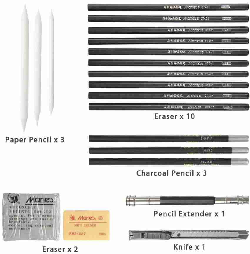 29 Pieces Professional Sketching & Drawing Art Tool Kit With Graphite  Pencils, Charcoal Pencils, Paper Erasable Pen, Craft Knife-Lightwish  (without