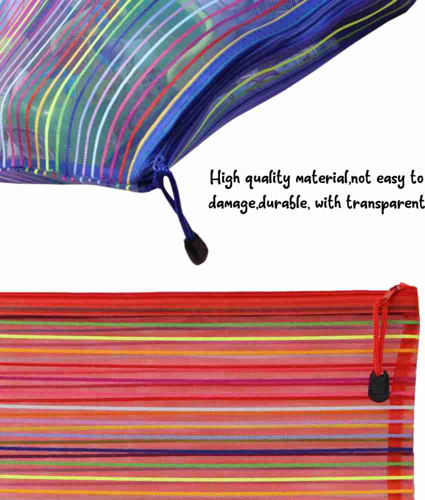 Rainbow Colourful Flat Pencil Case Transparent Red Zip Small/A5 Size  Multicolour