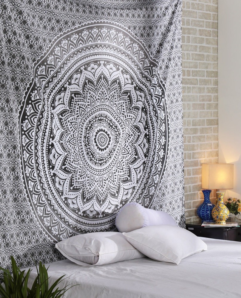 Black and Golden Mandala Tapestry Indian Bohemian Wall Hanging