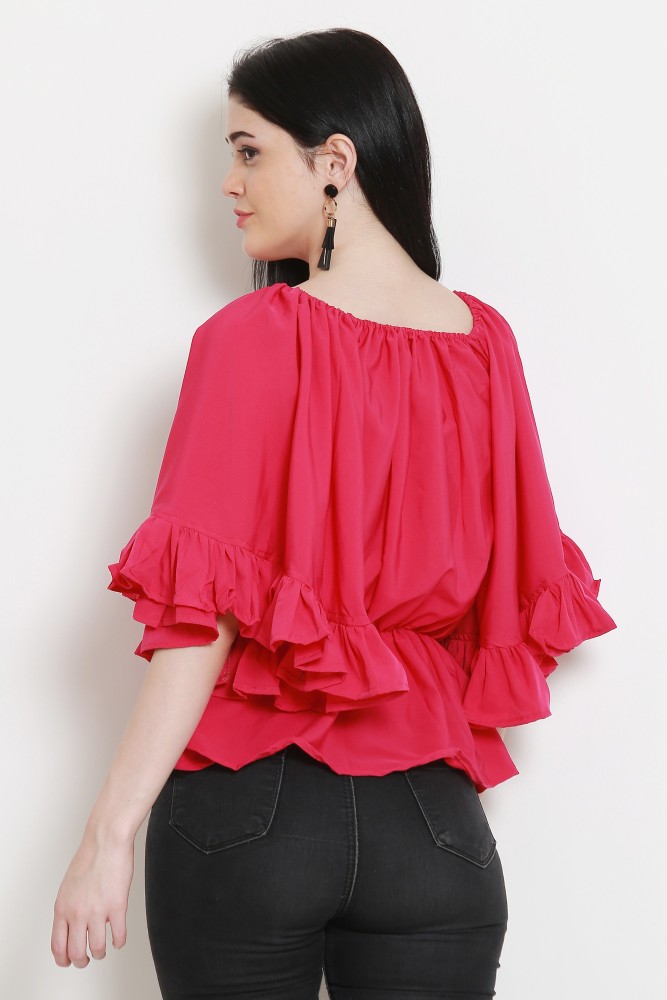 MEETNEX Casual Kimono Sleeve Solid Women Pink Top - Buy MEETNEX