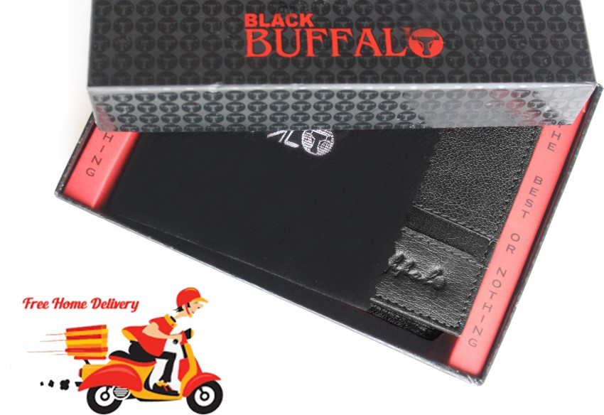 Black Buffalo Men Black Genuine Leather Wallet Black Price in