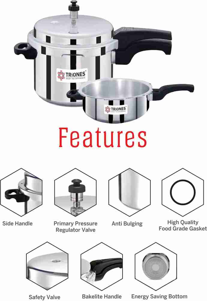 Triones 3 Ltr Cooker Combo Set 3 Ltr 2 Ltr 2 1 3 L 2 L Outer Lid Pressure Cooker Price in India Buy Triones 3 Ltr Cooker Combo Set 3