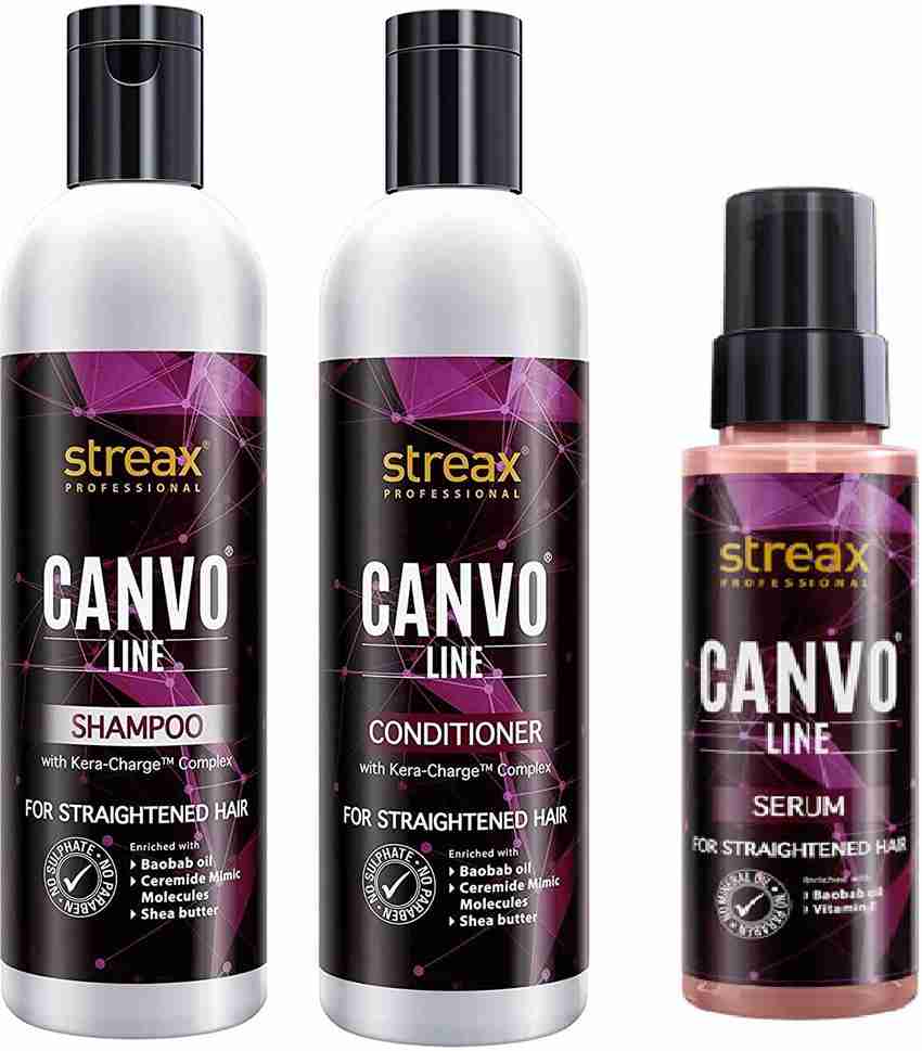 Streax Professional Canvo Line Shampoo 250ML Conditioner 250ML with Serum 100ML For Straightened Hair Price in India Buy Streax Professional Canvo Line Shampoo 250ML