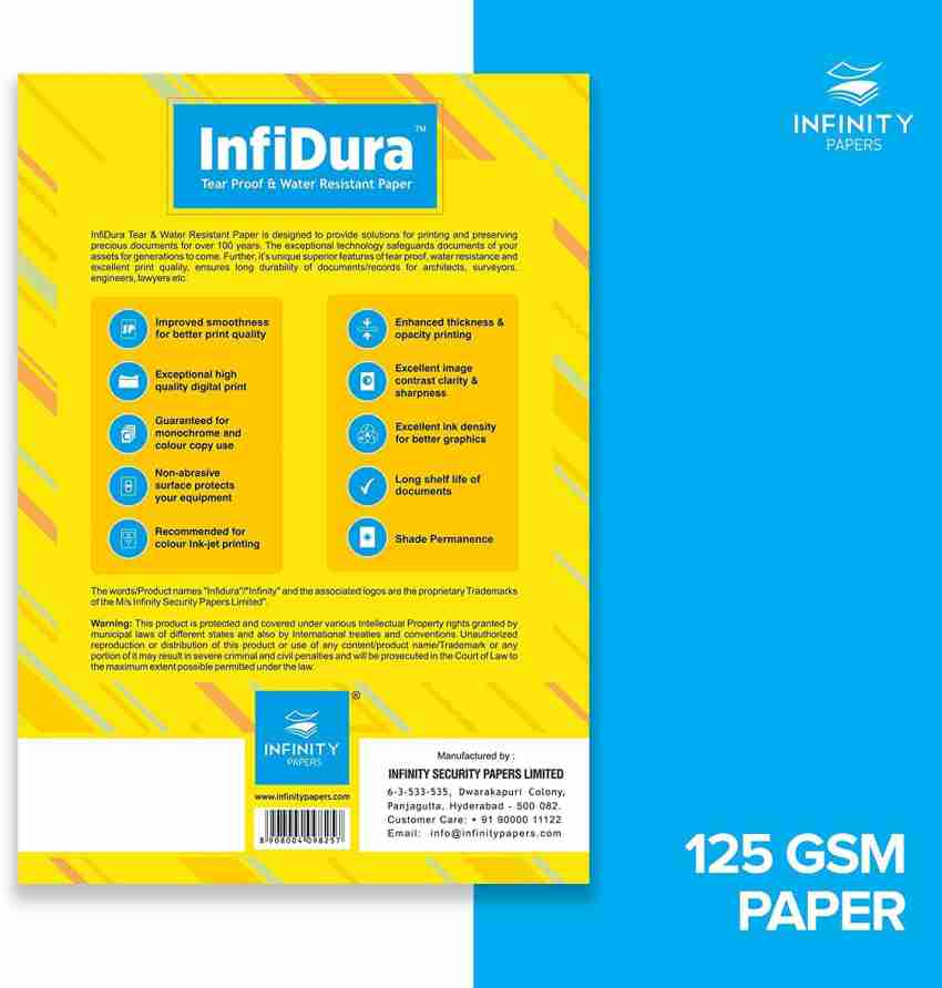 InfiDura Tear Proof & Water Resistant Blank A4 - 21 x 29.7  CM 125 gsm A4 paper - A4 paper