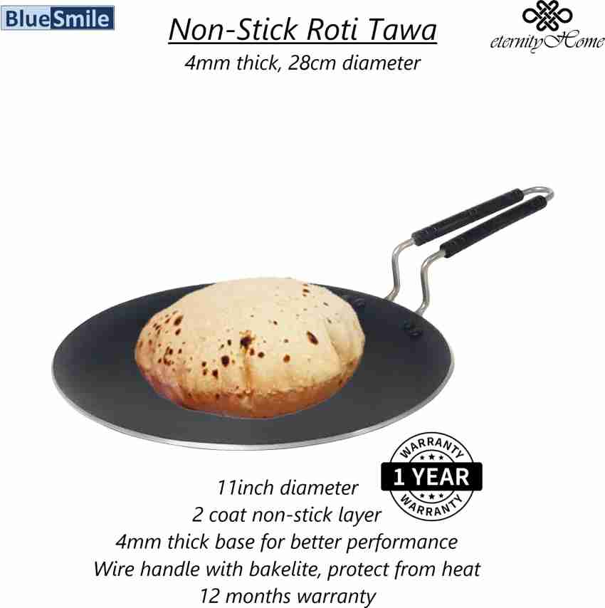 4mm Thick Aluminium Gas & Induction Base Chapati Roti Tawa, Dia 27.5 cm,  Silver