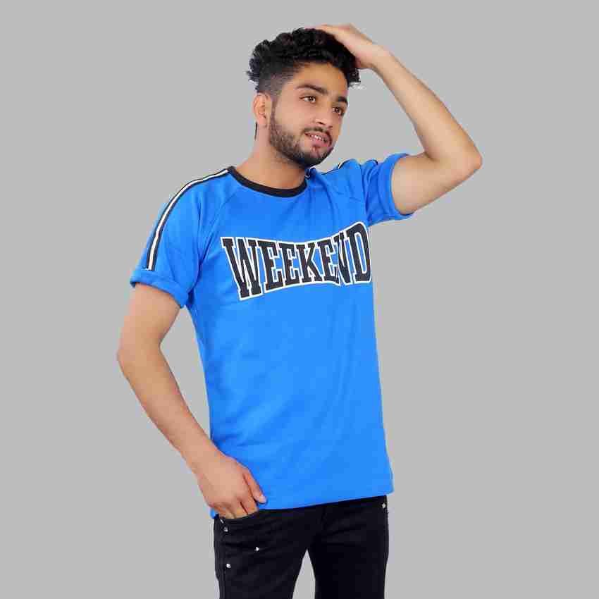 STYLAGE Typography Men Round Neck Blue T Shirt