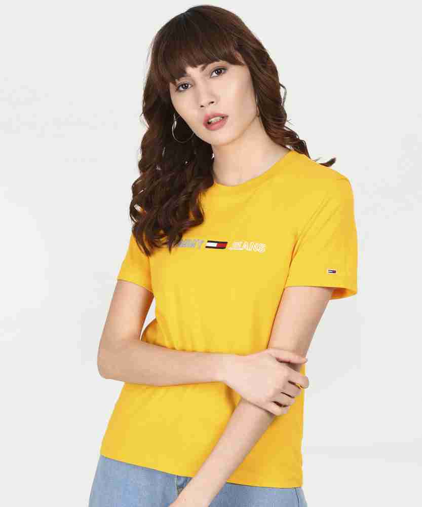 TOMMY HILFIGER Solid Women Round Neck Yellow T Shirt Buy