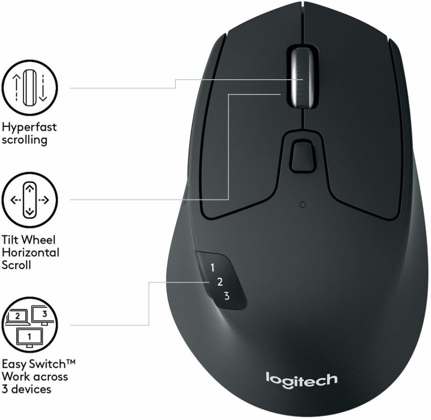 Logitech M720 Triathlon Multi-Device Wireless Mouse, Bluetooth, USB  Unifying Receiver, 1000 DPI, 8 Buttons, 2-Year Battery, Compatible with  Laptop, PC, Mac, iPadOS - Black 