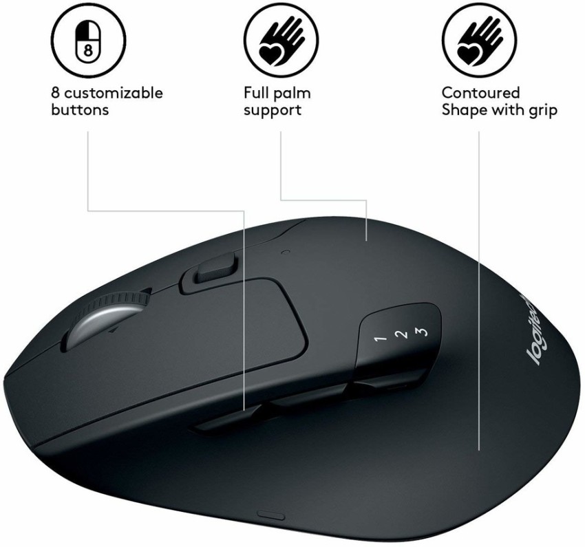 Logitech M720 Triathlon Multi-Device Wireless Mouse, Bluetooth, USB  Unifying Receiver, 1000 DPI, 8 Buttons, 2-Year Battery, Compatible with  Laptop, PC, Mac, iPadOS - Black 