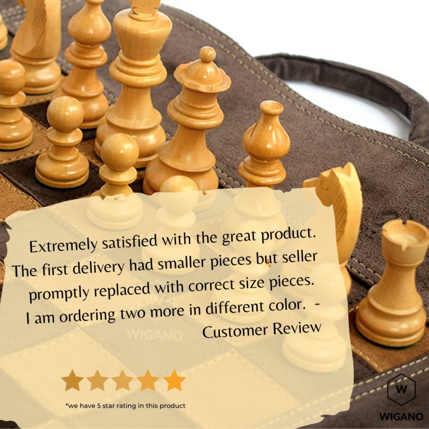  WIGANO 19X15 Genuine Leather Chess Set (Chess Size-12X12) -  with 3 King Size Chess Pieces & Roll-Up Chess Bag Leather Chess Board  (Brown Suede) : Toys & Games
