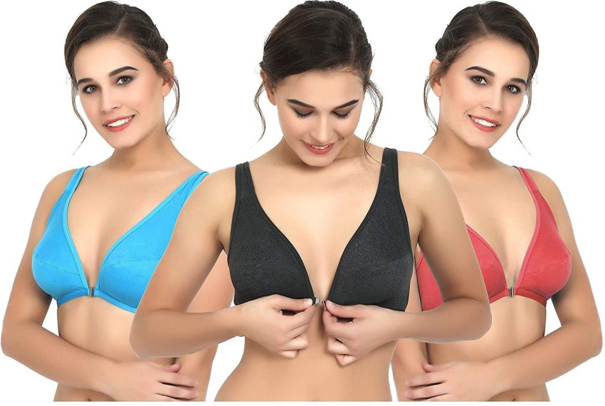 Saklana Women Front Open Bra Combo Women T-Shirt Non Padded Bra