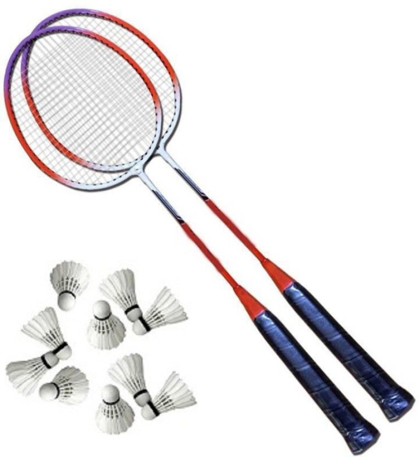 SBM Badminton Racket Set of 2 with- 10 Pieces Feather Shuttle Cock Badminton Kit