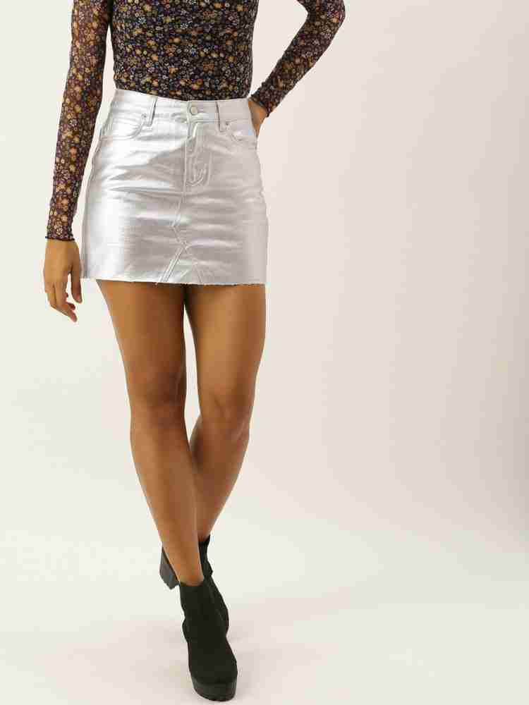 FOREVER 21 Solid Women Straight Silver Skirt Buy FOREVER 21 Solid Women Straight Silver Skirt Online at Best Prices in India Flipkart