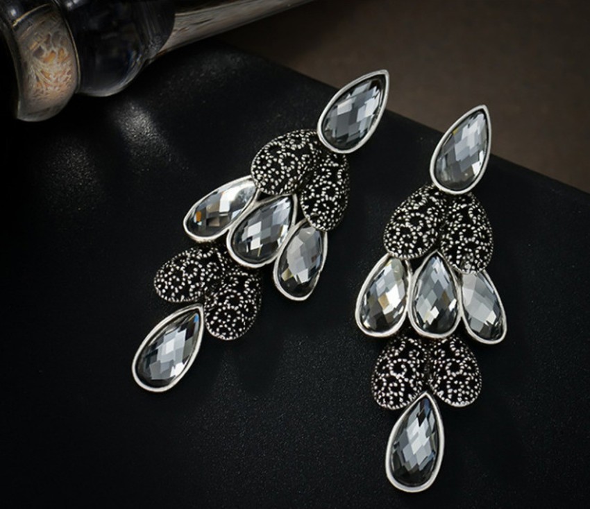 Buy Dark Grey Earrings Silver Night Earrings Black Diamond Online in India   Etsy