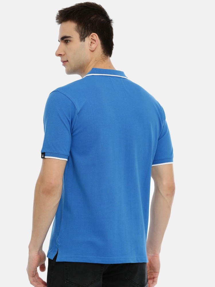 Hook & Hatchet Solid Men Polo Neck Blue T-Shirt - Buy Hook