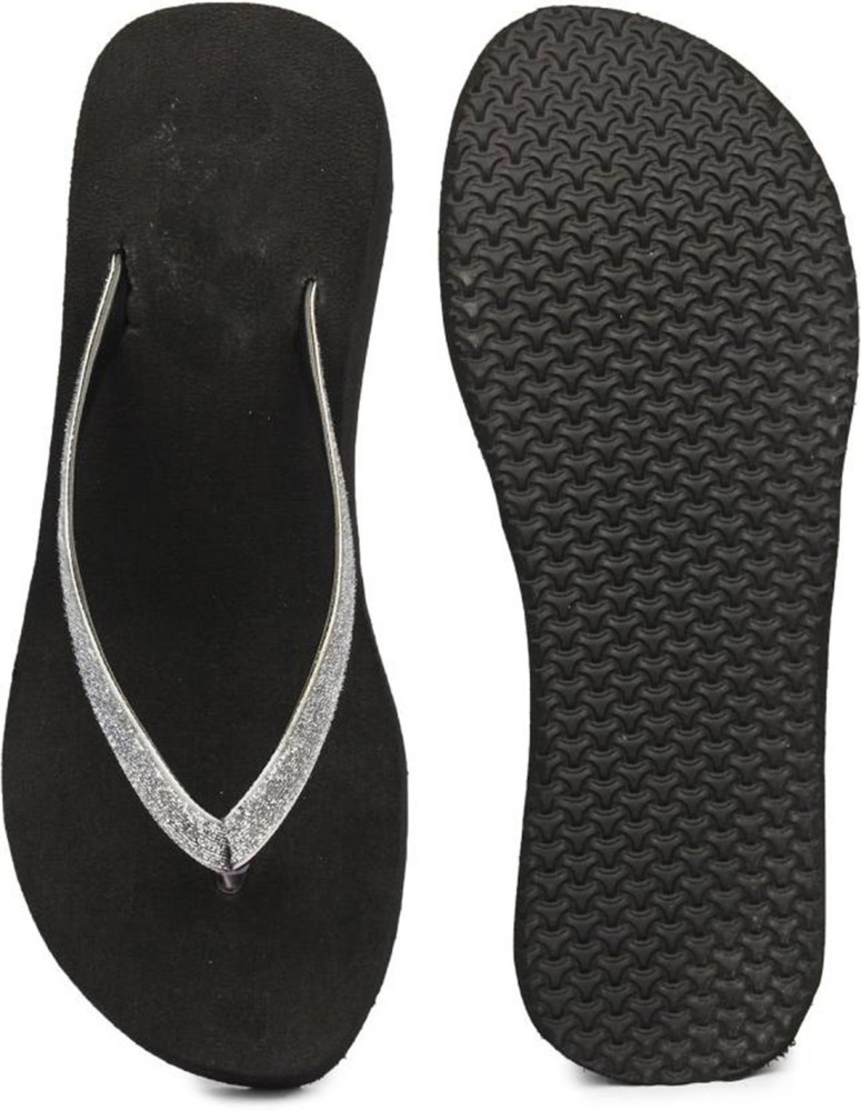 Stepupp Women STEPUPP WOMEN SILVER BLACK GOLA SLIPPER Flip Flops