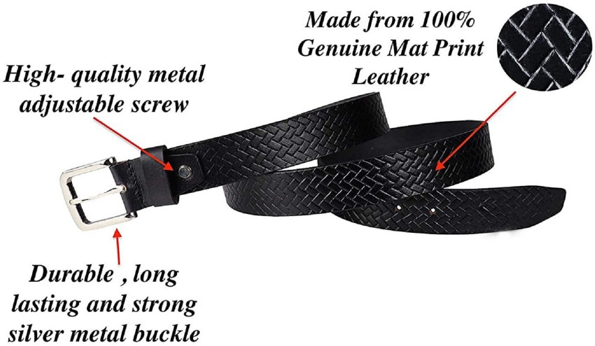 KAEZRI Men Evening, Party, Formal, Casual Black Genuine Leather Belt Black  - Price in India