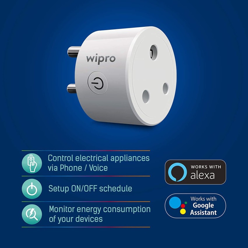 Wipro 16A Smart Plug with Energy Monitoring, Suitable for Heavy Appliances  such as like Gysers, microwave ovens, Air Conditioners (Work with   Alexa and Google Assistant) Price in India - Buy Wipro
