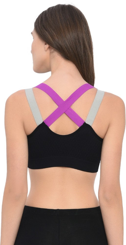 Piftif Women Cotton Polyester Padded Wireless Sports Bra with Removable  Pads for Daily Use,Cross Racerback