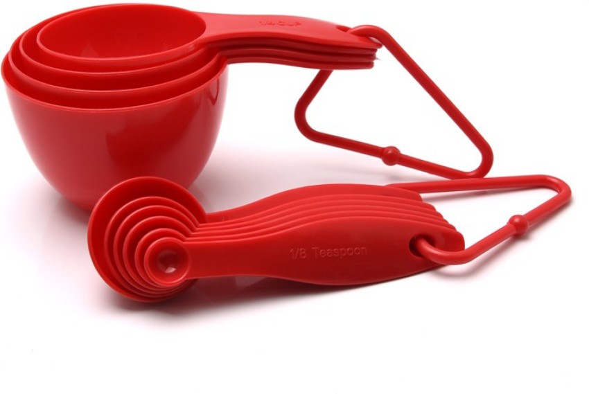 Kitchen Baking Plastic Measuring Spoon &cups Set For Dry Or Liquid (11 Pcs,  Red)