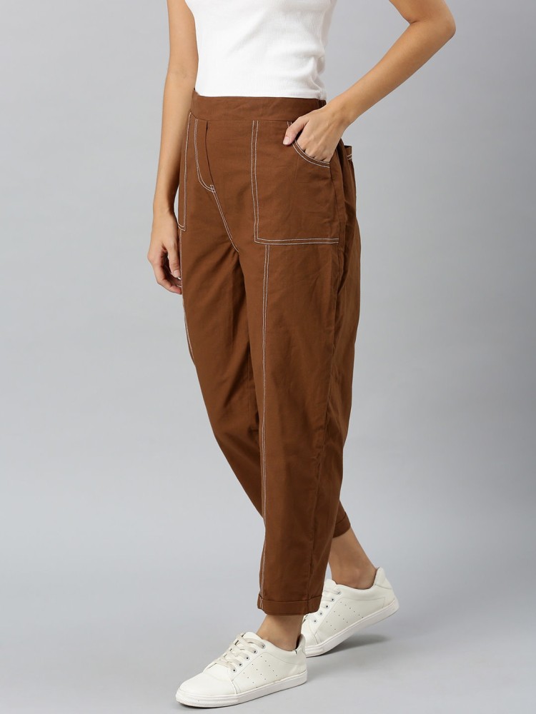 Buy RARE Brown Solid Comfort Fit Polyester Womens Casual Wear Trousers   Shoppers Stop