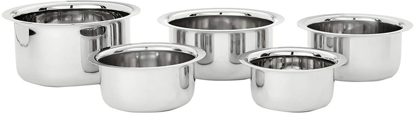 Strobine New Stylish Fancy Silver Mirror Plated Bottom Heavy Gauge Tope Set  Of 5 Pieces Stainless Steel Unique Good Quality Perfect Handi Set for  Everyday Use Whether you want to cook a