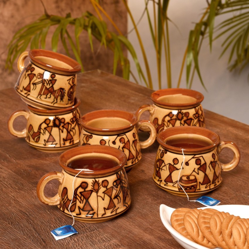 indian crafties Brown Handpainted Warli Art Tea/Coffee(Set of 6) Ceramic Coffee  Mug Price in India - Buy indian crafties Brown Handpainted Warli Art Tea/ Coffee(Set of 6) Ceramic Coffee Mug online at