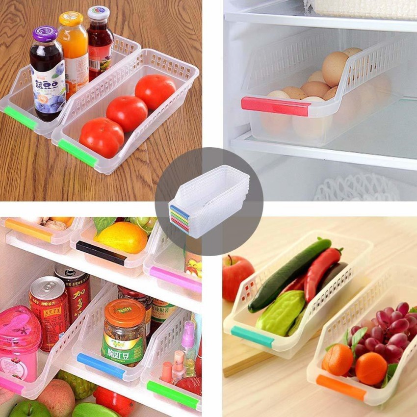 NEWON 4 Pcs Plastic Fridge Space Saver Organizer Storage Rack Tray