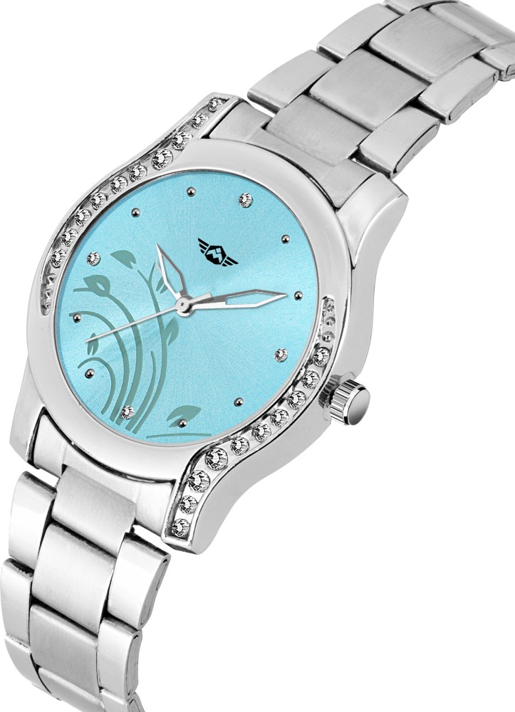 METRONAUT Elegant Crystal Studded Sky Blue Dial Stainless Steel