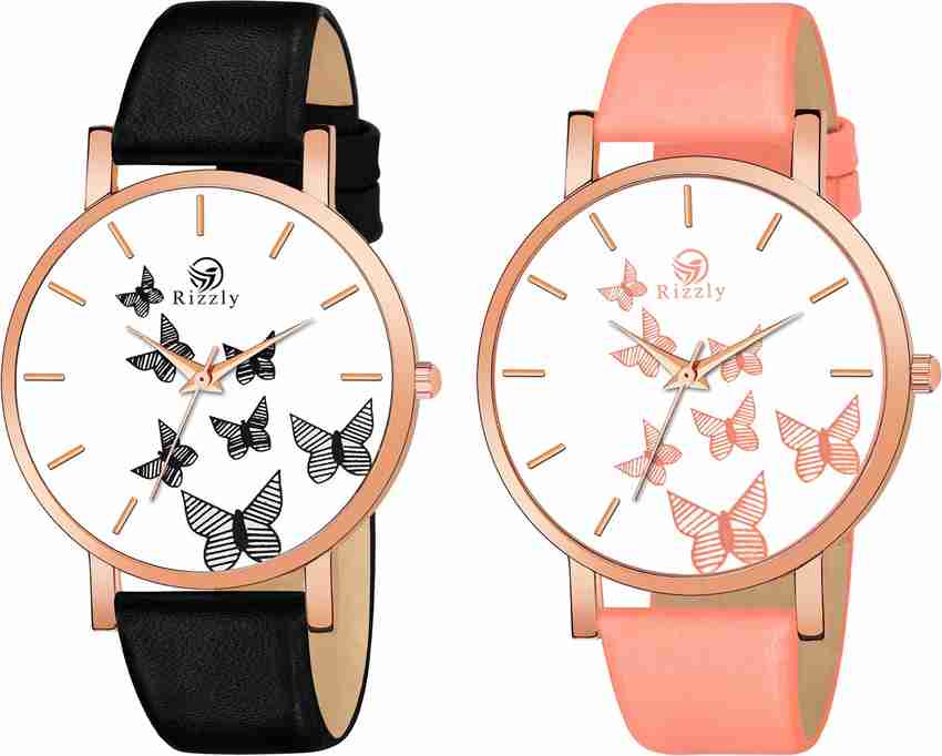Rizzly Designer Analog Watch For Women Buy Rizzly Designer Analog Watch For Women 120 Classic Black and Peach Butterfly Online at Best Prices in India Flipkart