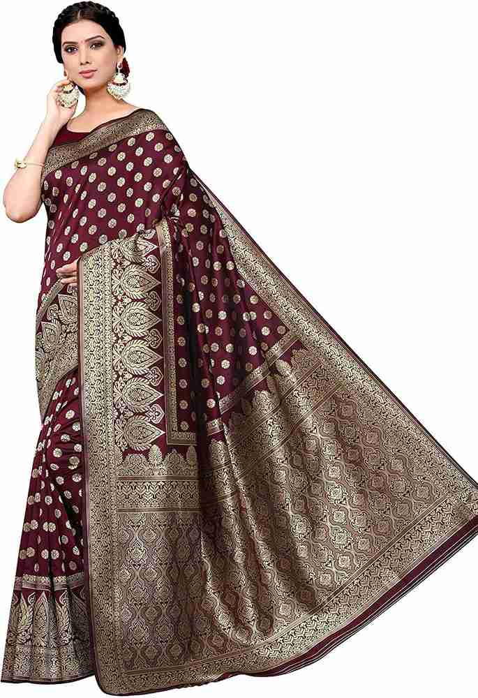 Buy veronica lifestyle Polka Print Banarasi Silk Blend Maroon