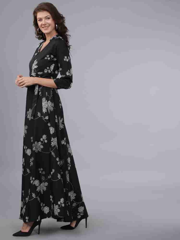 Tokyo talkies black printed maxi clearance dress