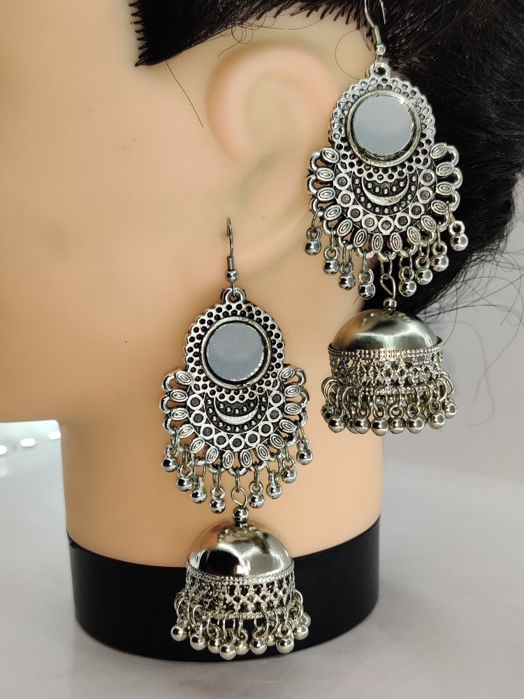 Fancy Oxidized Silver Mirror Earring for Women