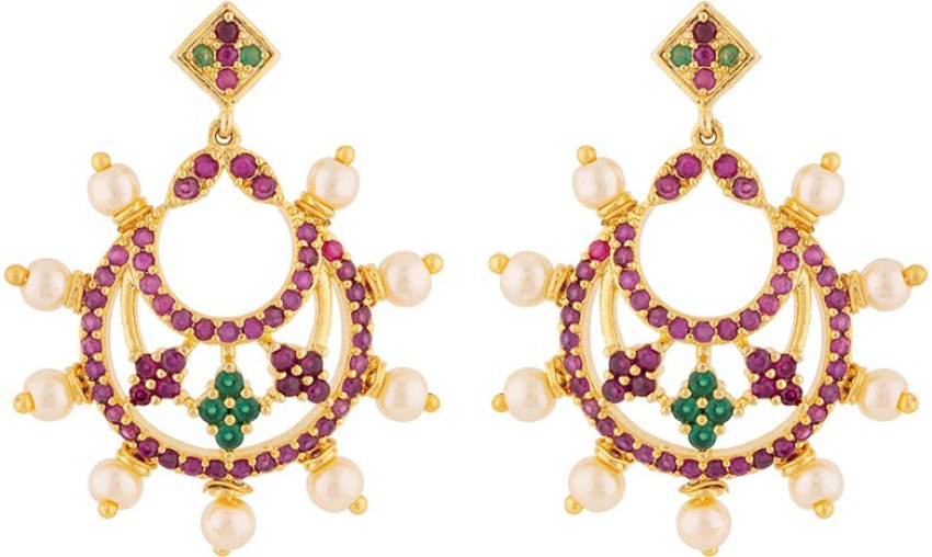 Flipkartcom  Buy Voylla Faux Pearls and Zircon Gems Chandbali Earrings  Brass Chandbali Earring Online at Best Prices in India