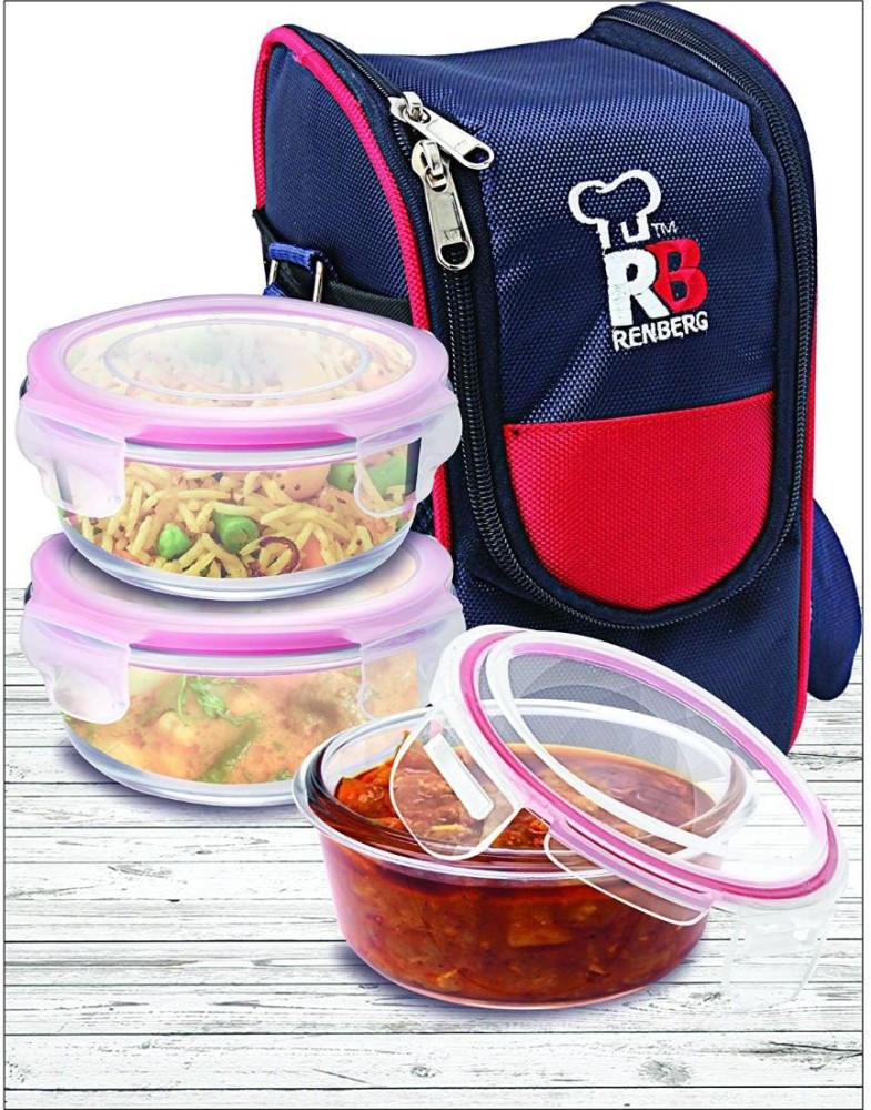 Borosil Set of 3 Pcs Prime Glass Lunch Box Of 400 ML Each Are Microwave Safe