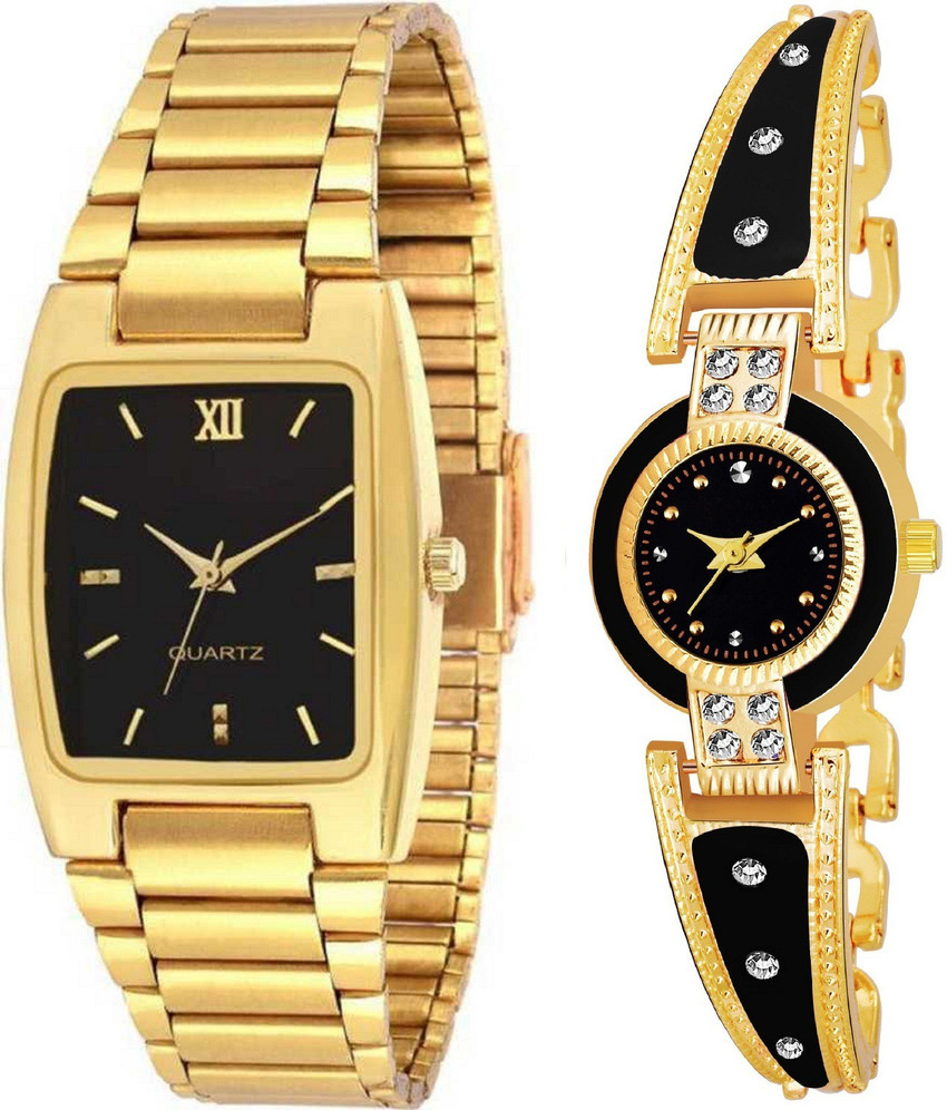 Couple watches gold plated on sale