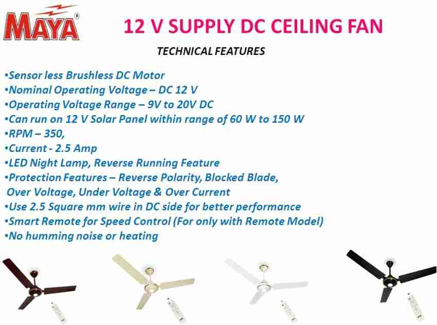 Maya Dc 12 V Supply Bldc Ceiling Fan