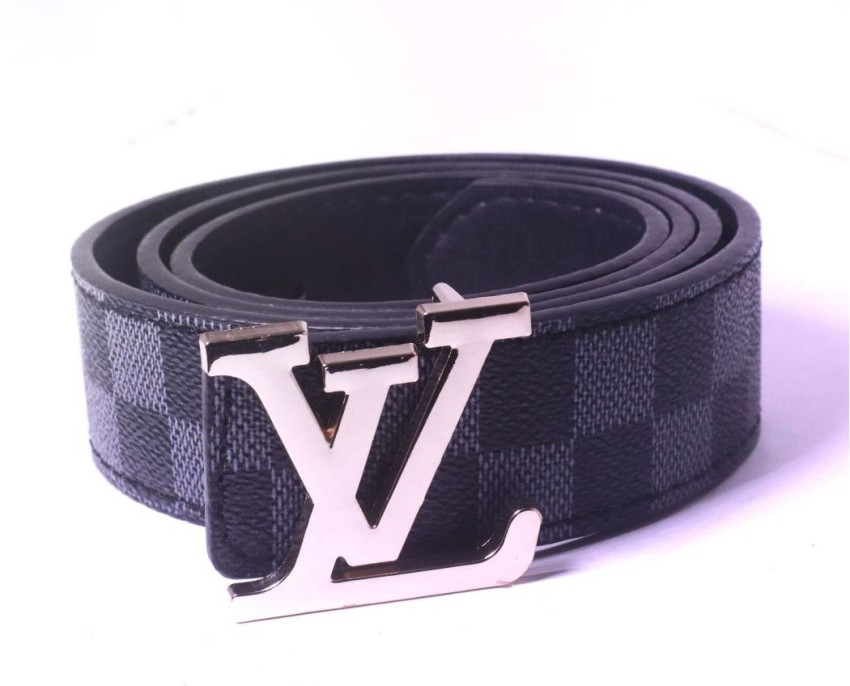 LV Men Black, Silver Genuine Leather Belt Black - Price in India
