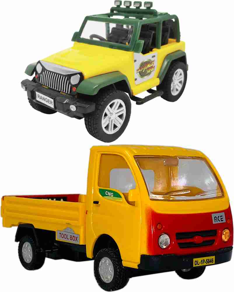Miniature Mart Set Of 2 Small Size Made Of Plastic Miniature Vehicle model Jungle Safari jeep Goods Open Mini Truck Miniature Mini Models With Pull Back Go Mini Size Toys