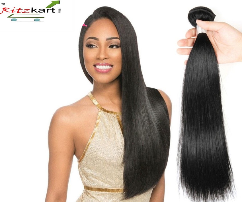 Ritzkart Women Hair Weft, Feel Real Human Hair Unprocessed Brazilian  Straight Hair Weft 20 Inch Long Natural Black High Fiber Extension Weft 1  Bundle 80 Gm (Double Drawn) Hair Extension Price In