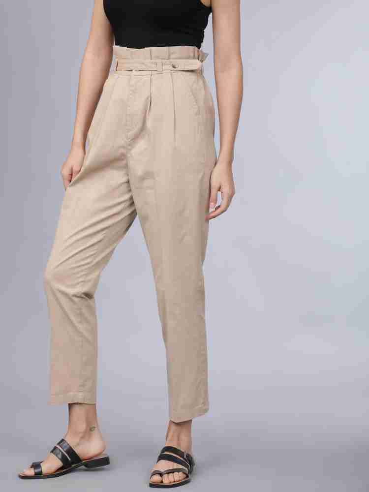 Buy Tokyo Talkies Beige Straight Fit Trouser for Women Online at