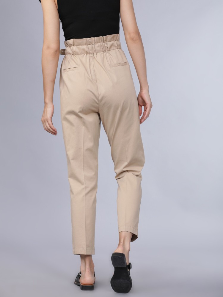 Buy Tokyo Talkies Women Beige Straight Fit Trousers - Trousers for